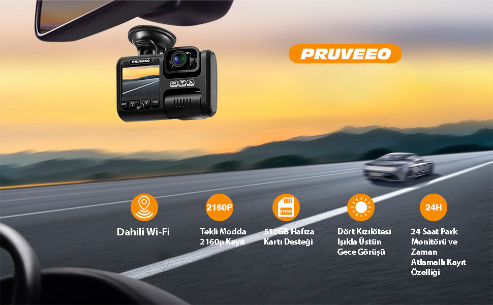Pruveeo D30 Wi-Fi 4K Araç Kamerası