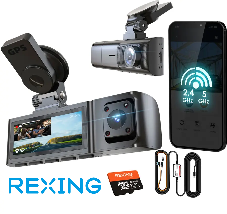 Rexing R316 4K GPS Wi-Fi Dash Cam + 64GB SD Card and ACC Connection Kit