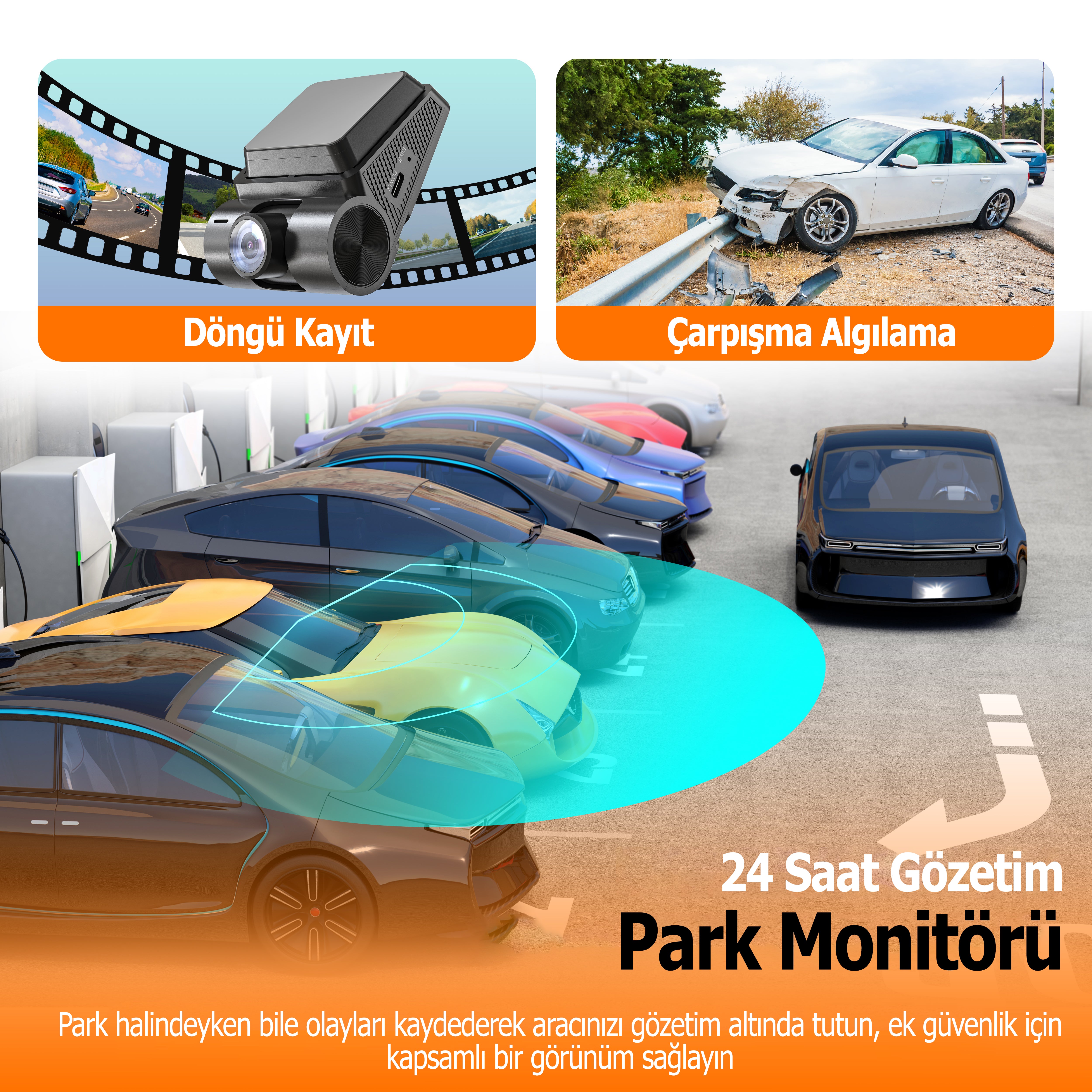 Rexing RH2 3 Kameralı (4K+1080P+1080P) WiFi Araç Kamerası + 64GB SD Kart