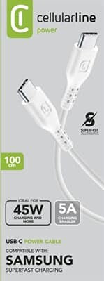 Cellularline 5A USB Şarj + Data Kablo USB-C TO  USB-C SAMSUNG 45W  SUPER FAST CH